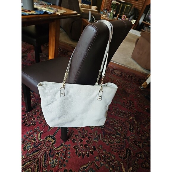 Michael Kors Leather Tote Bag Off White Goldtone Hardware - Picture 6 of 8
